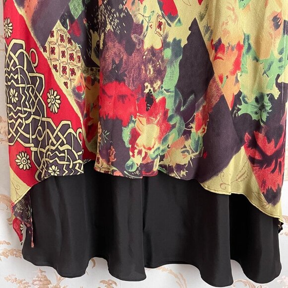 Gala Collection Womens Skirt Size L Boho Patchwork Floral Silk Asymmetrical Hem - Picture 6 of 9